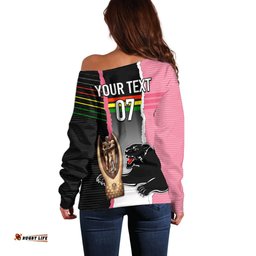 Personalised Panther Rugby NRL Premiers Off Shoulder Sweater Panther Pride Black & Pink Sporty Vibe