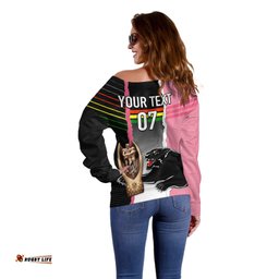 Personalised Panther Rugby NRL Premiers Off Shoulder Sweater Panther Pride Black & Pink Sporty Vibe