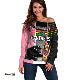 Personalised Panther Rugby NRL Premiers Off Shoulder Sweater Panther Pride Black & Pink Sporty Vibe