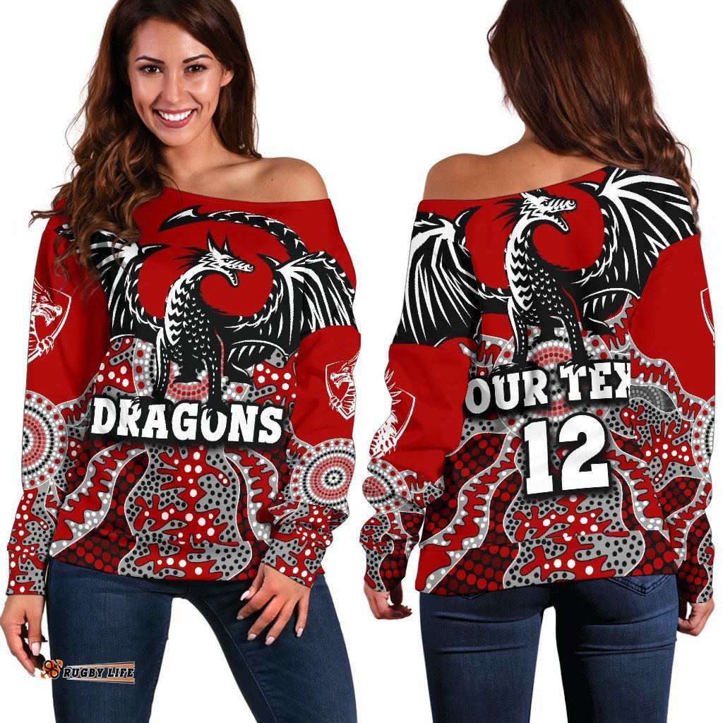 Custom Personalised Dragons Women's Off Shoulder Sweater St. George Aboriginal