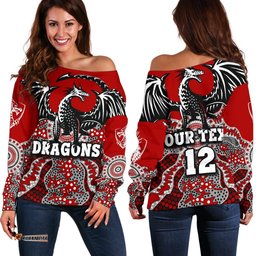 Custom Personalised Dragons Women's Off Shoulder Sweater St. George Aboriginal
