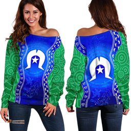 Torres Strait Islanders Women's Off Shoulder Sweater Torres Symbol With Aboriginal Patterns