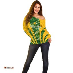 Personalised Australia Matildas Off Shoulder Sweater Abstract Line