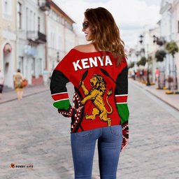 Kenya Rugby Lion Off Shoulder Sweater Maasai Shield