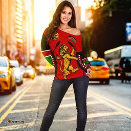 Kenya Rugby Lion Off Shoulder Sweater Maasai Shield