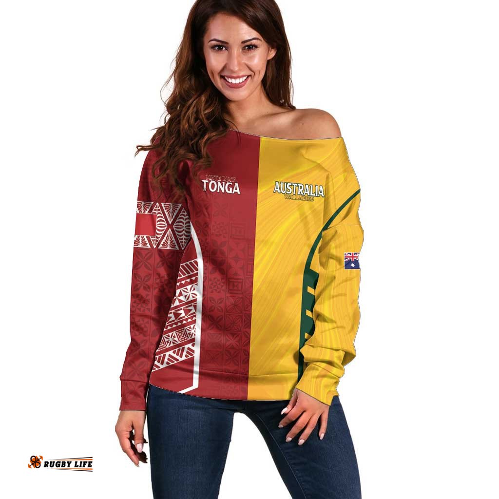 Australia Tonga Rugby Custom Off Shoulder Sweater Minimalist Dynamic