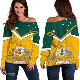 Women's Off Shoulder Sweater Australian Coat Of Arms National Color