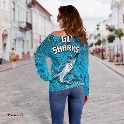 Sharks Rugby Off Shoulder Sweater Go Sharkies Aboriginal Special Version