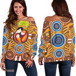 Off Shoulder Sweaters Aboriginal Family With Dot Painting art 07
