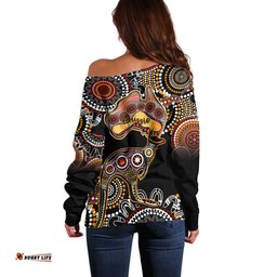 Australia Aboriginal Off Shoulder Sweater Australian Map With Kangaroo Indigenous Art