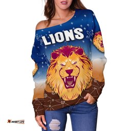 Brisbane Lions Women Off Shoulder Sweater Simple Indigenous