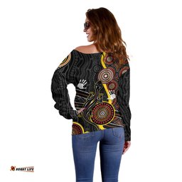PALYKU Australia Lizard Aboriginal Art Off Shoulder Sweater