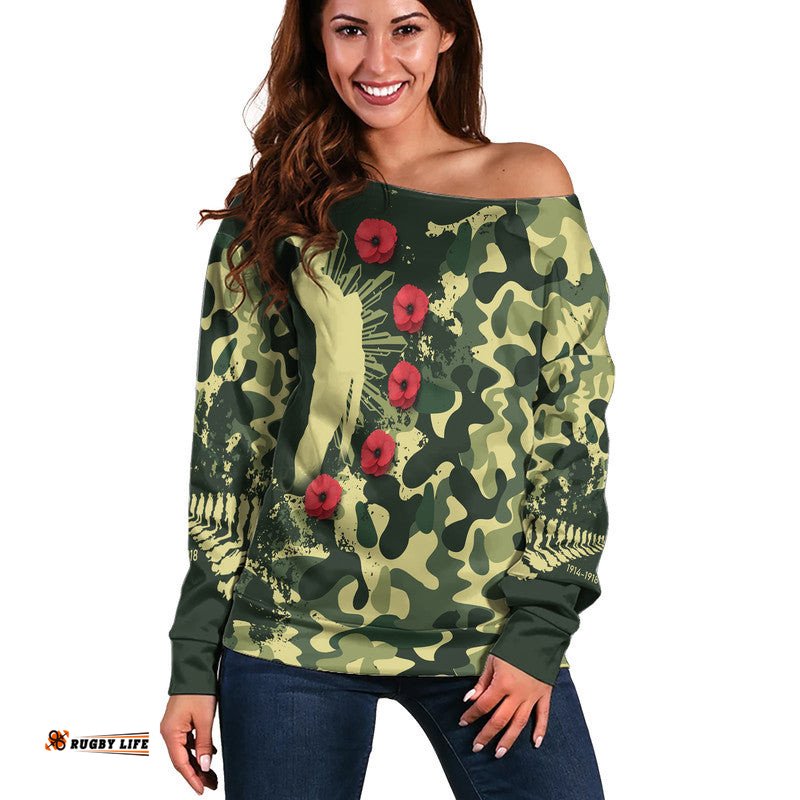 Aotearoa ANZAC Camouflage Women Off Shoulder Sweater 01