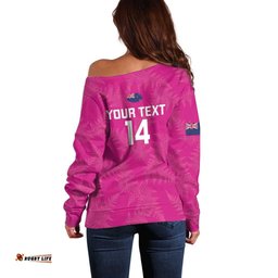 Custom New Zealand Silver Fern Rugby Off Shoulder Sweater Go Aotearoa Pink Version