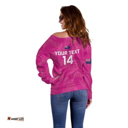 Custom New Zealand Silver Fern Rugby Off Shoulder Sweater Go Aotearoa Pink Version