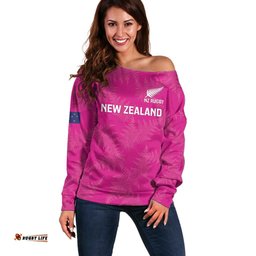 Custom New Zealand Silver Fern Rugby Off Shoulder Sweater Go Aotearoa Pink Version