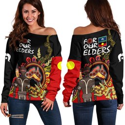 NAIDOC Indigenous Women Off Shoulder Sweater Australia Map With Golden Wattle