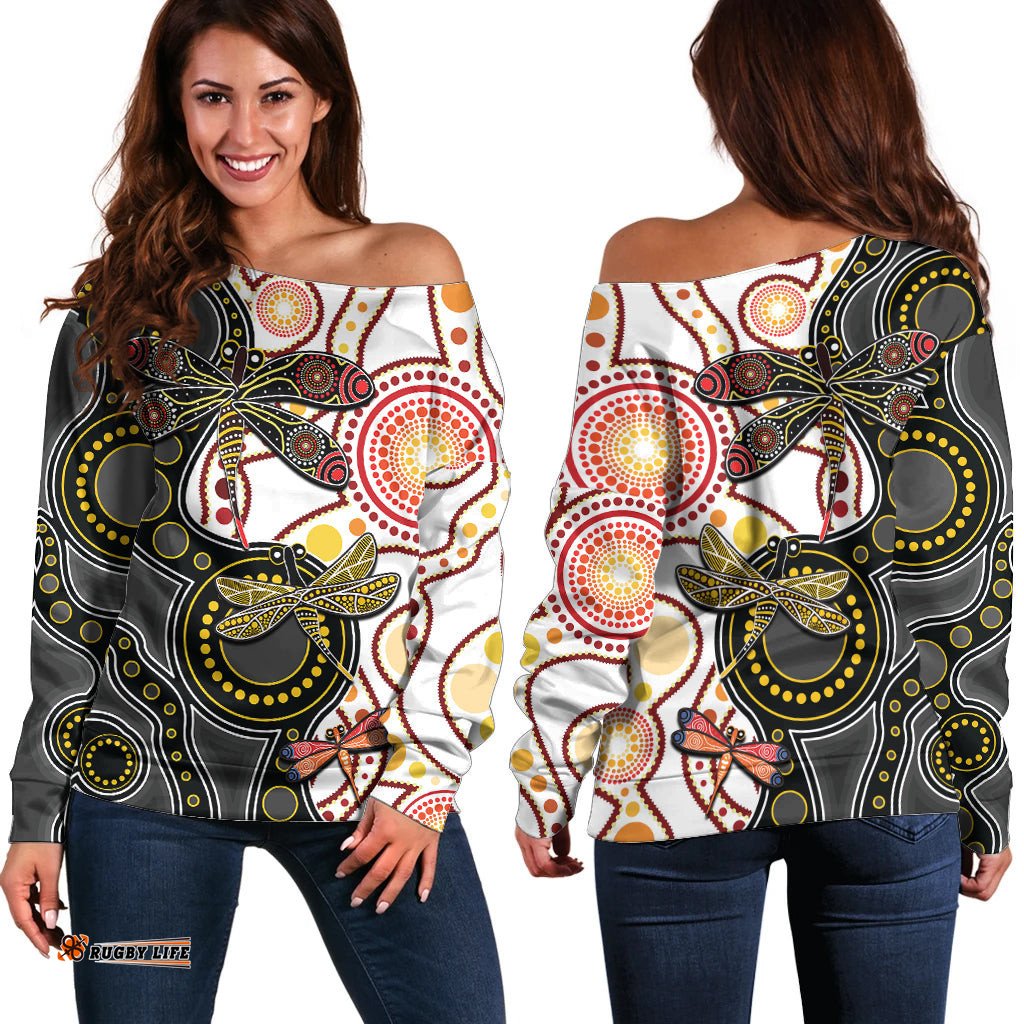 Aboriginal Dragonfly Off Shoulder Sweater White Style