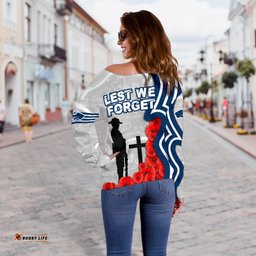 Geelong Women's Off Shoulder Sweater Cats Anzac Day Indigenous