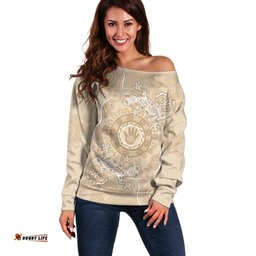 Beige Australia Lizard With Aboriginal Art Off Shoulder Sweater