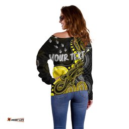 Personalised NAIDOC Week AFL Tigers Off Shoulder Sweater Aboriginal Dot Art Lizard Mix Boomerang