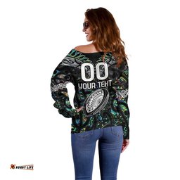 Custom New Zealand Off Shoulder Sweater Maori Rugby Tattoo Papua Shell