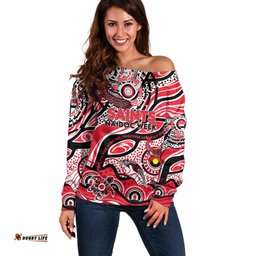Custom NAIDOC Week 2024 Saints Off Shoulder Sweater Aboriginal Animals Keep The Fire Burning