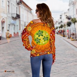 Custom Text Aboriginal Women's Off Shoulder Sweater Turtle Circle Dot Painting Art