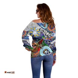 Custom NAIDOC Week 2024 North Melbourne Kangaroos Off Shoulder Sweater Australia Aboriginal Dot Painting