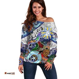 Custom NAIDOC Week 2024 North Melbourne Kangaroos Off Shoulder Sweater Australia Aboriginal Dot Painting