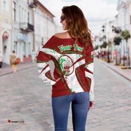 Custom Text Wales Rugby Personalised Women's Off Shoulder Sweater Welsh Rugby