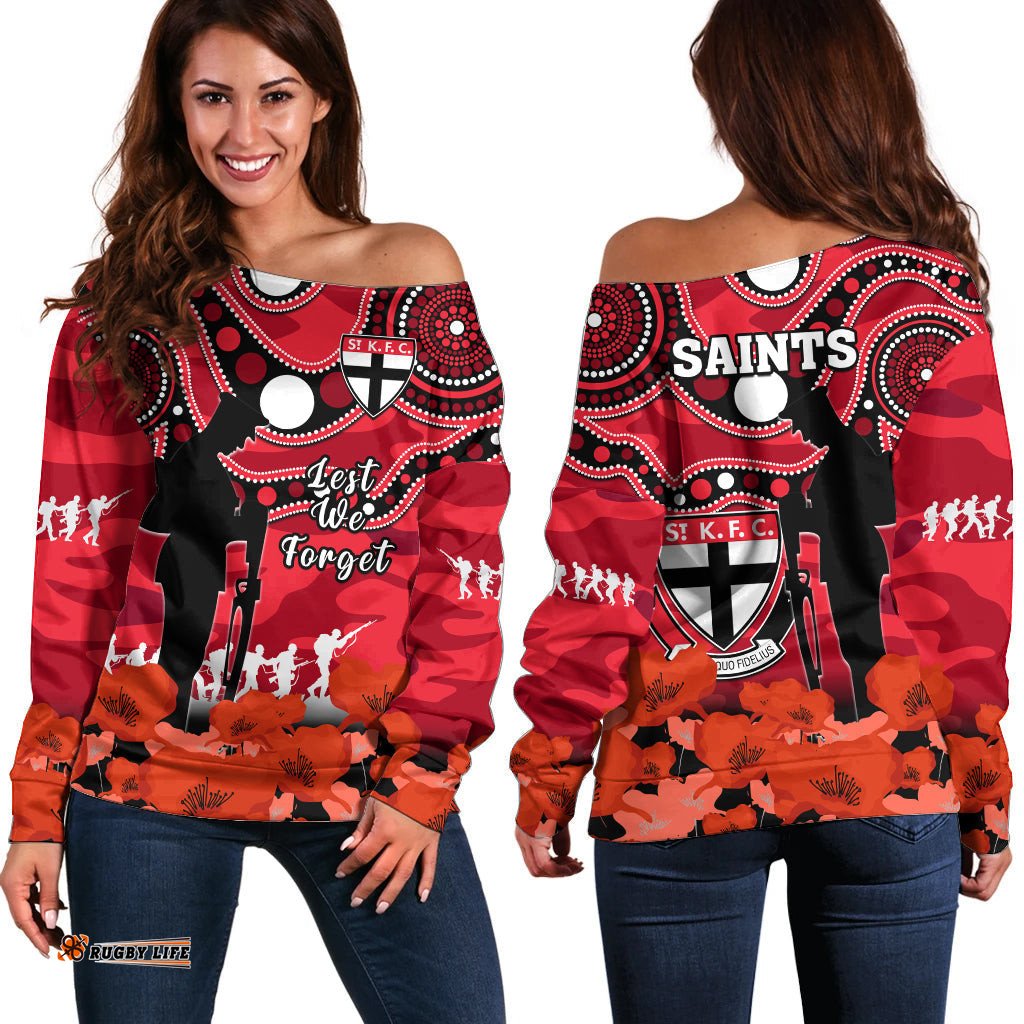 St Kilda Football ANZAC Off Shoulder Sweater Saints Aboriginal Mix Poppy Camouflage