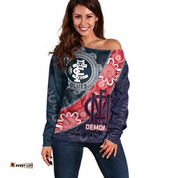 Personalised Demons And Blues Football Off Shoulder Sweater Aboriginal Art
