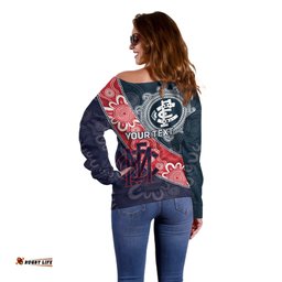 Personalised Demons And Blues Football Off Shoulder Sweater Aboriginal Art