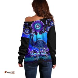 Personalised Australia Aquarius Emu Zodiac Off Shoulder Sweater Auz Astrology Aboriginal Blue