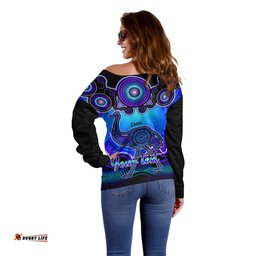 Personalised Australia Aquarius Emu Zodiac Off Shoulder Sweater Auz Astrology Aboriginal Blue