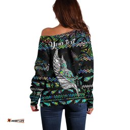 Personalised New Zealand Christmas Off Shoulder Sweater Maori Fern Manaia Meri Kirihimete with Papaua Shell