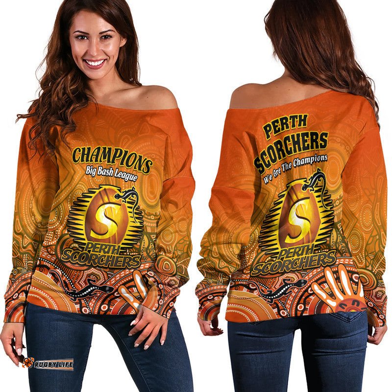 Perth Scorchers Champions Women Off Shoulder Sweater Lizard Indigenous Aboriginal