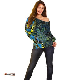 Aboriginal Turtle Off Shoulder Sweater Blue Style
