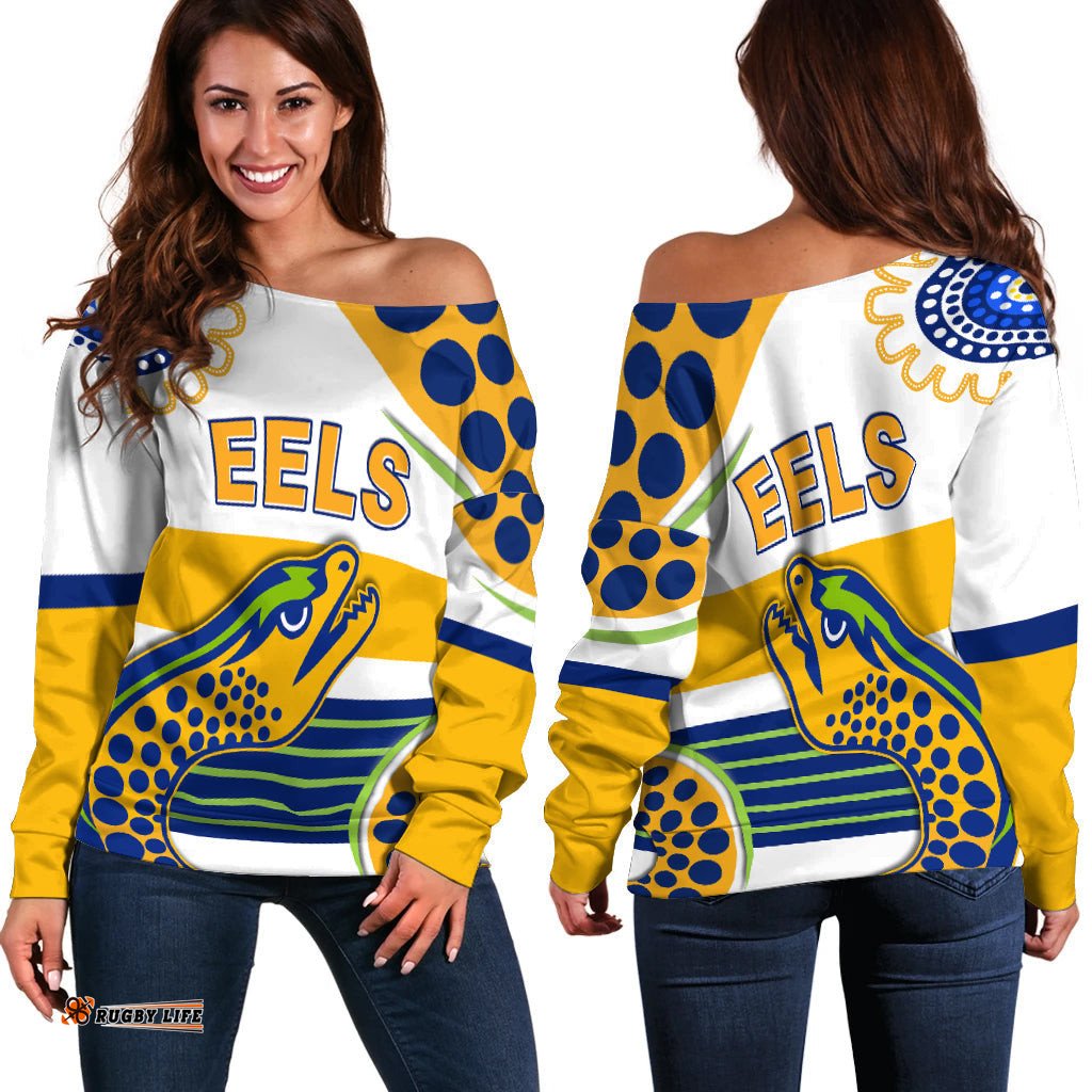 Eels Indigenous Off Shoulder Sweater Parramatta Version White