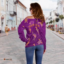Custom Personalised Aboriginal Art Off Shoulder Sweater Animals Australia Version Purple