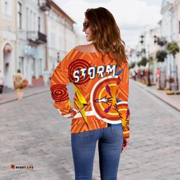 Melbourne Storm Women Off Shoulder Sweater Simple Indigenous Orange