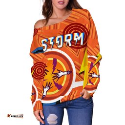 Melbourne Storm Women Off Shoulder Sweater Simple Indigenous Orange