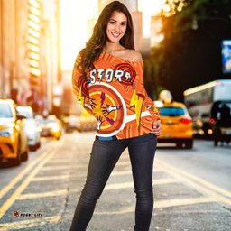 Melbourne Storm Women Off Shoulder Sweater Simple Indigenous Orange