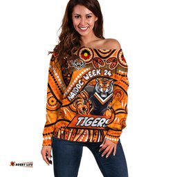 Custom Australia NAIDOC Week 2024 Off Shoulder Sweater Wests Tigers Mascot Keep The Fire Burning