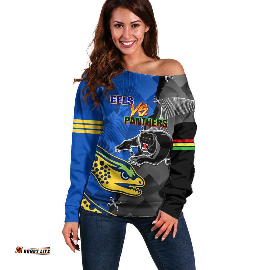 Personalised Panthers And Eels Off Shoulder Sweater Sporty Version