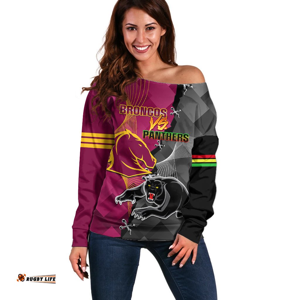 Panthers And Broncos Rugby Off Shoulder Sweater Grand Final Penrith Brisbane Together