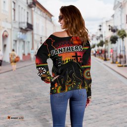 Penrith Women Off Shoulder Sweater Indigenous Panthers Anzac Day Lest We Forget 01