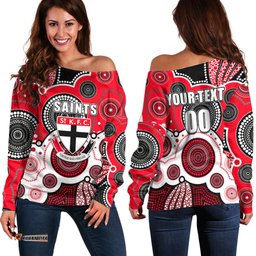 Custom Personalised And Number Saints AFL Off Shoulder Sweater Aboriginal Patterns 07