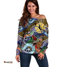 Custom NAIDOC Week 2024 Collingwood Magpies Off Shoulder Sweater Australia Aboriginal Dot Painting